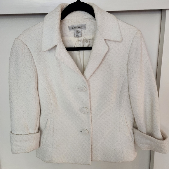 Nine West White Button Down Jacket with Cuffed Sleeves Size 12 - Picture 2 of 4